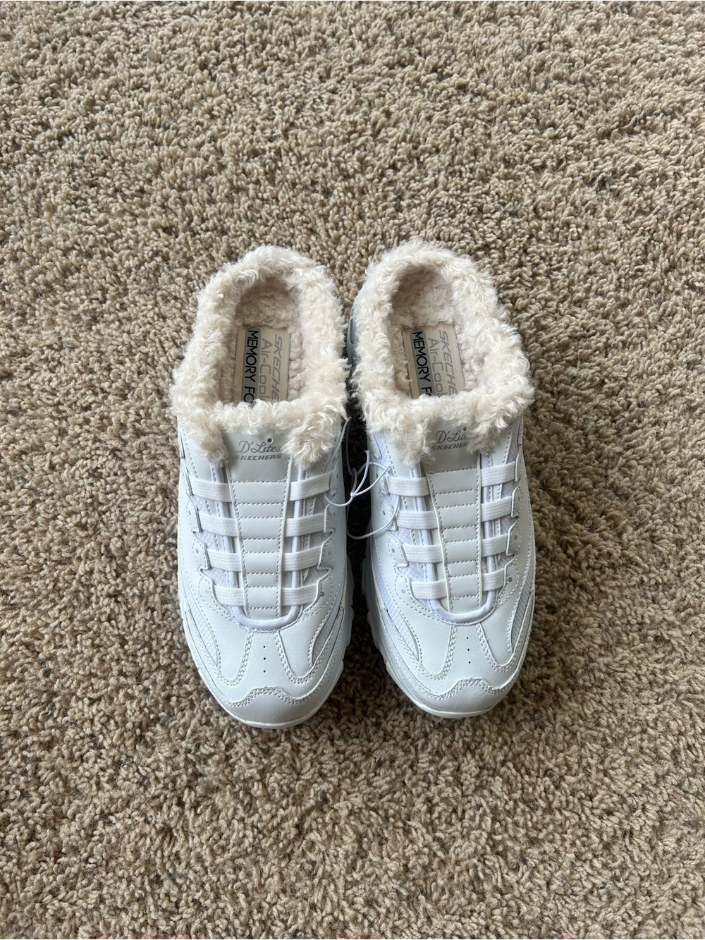 Skechers White Furry Athletic slide on shoes